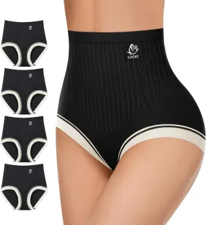 Women's High Waisted Underwear Tummy Control Ladies Panties Postpartum Briefs Breathable Full Coverage 4 Pack