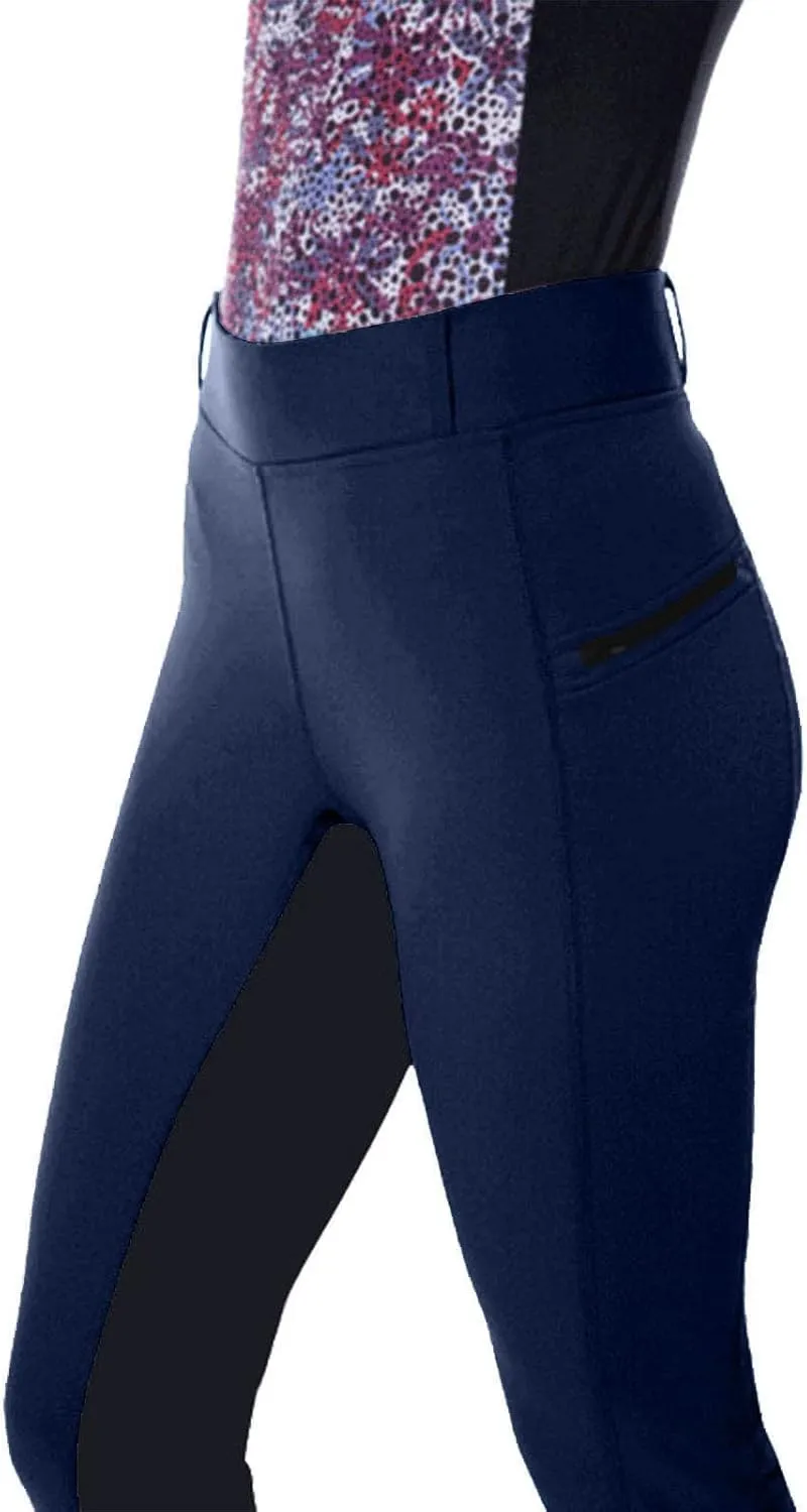 Women's Horse Riding Pants with Zipper Pockets Knee-Patch Schooling Tights Equestrian Breeches Gym Leggings