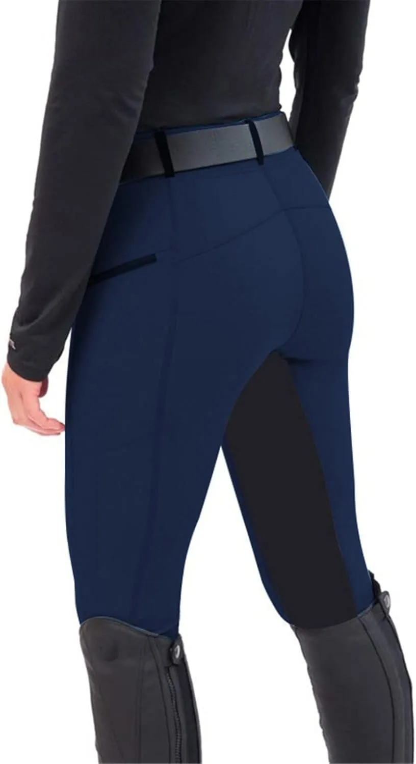 Women's Horse Riding Pants with Zipper Pockets Knee-Patch Schooling Tights Equestrian Breeches Gym Leggings