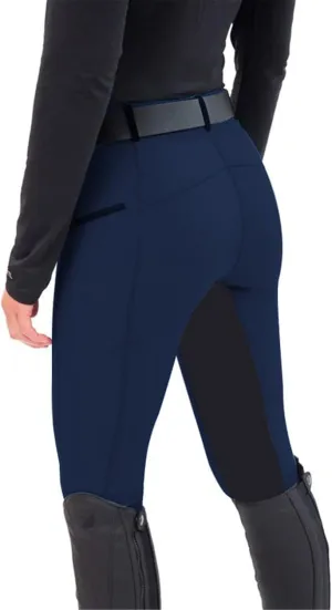 Women's Horse Riding Pants with Zipper Pockets Knee-Patch Schooling Tights Equestrian Breeches Gym Leggings