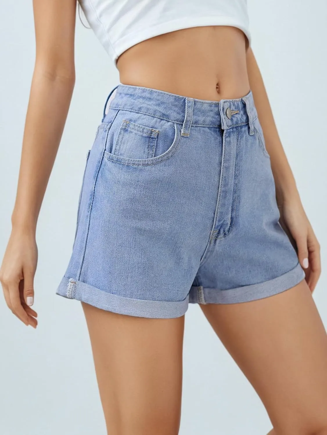 Women's Juniors Vintage Denim High Waisted Jeans Shorts