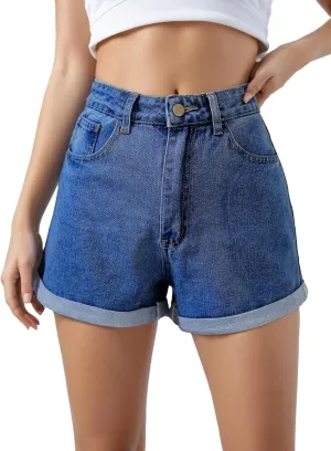 Women's Juniors Vintage Denim High Waisted Jeans Shorts