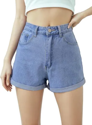 Women's Juniors Vintage Denim High Waisted Jeans Shorts