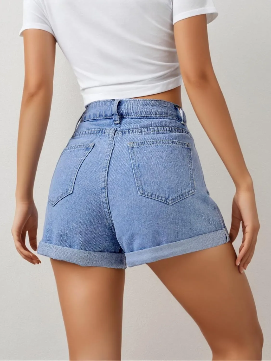 Women's Juniors Vintage Denim High Waisted Jeans Shorts
