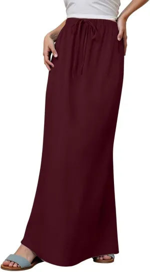Womens Linen Maxi Skirts Summer Comfy Casual Skirt Drawstring Waist A Line Skirts Vacation Boho Long Flowy Skirt