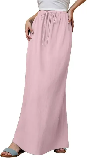 Womens Linen Maxi Skirts Summer Comfy Casual Skirt Drawstring Waist A Line Skirts Vacation Boho Long Flowy Skirt