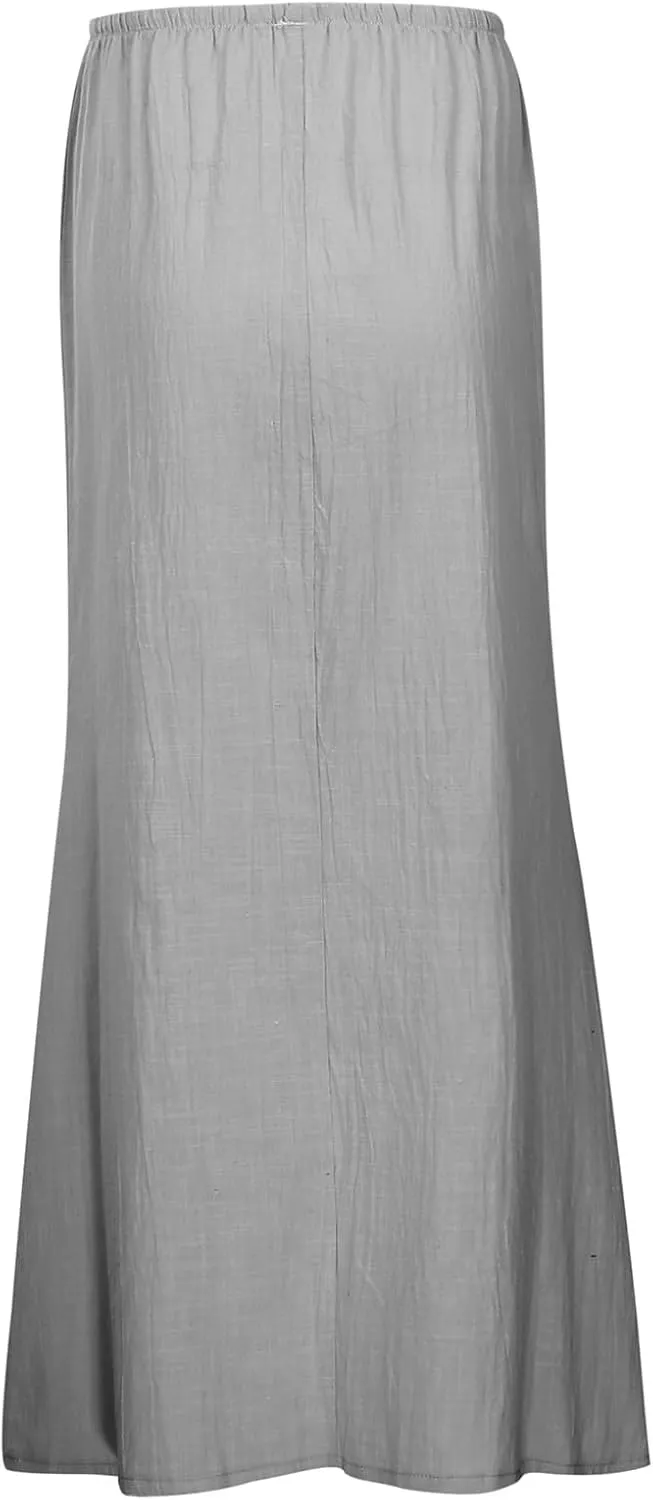 Women's Linen Maxi Skirts Summer Comfy Low Rise Drawstring Waist A Line Beach Vacation Boho Long Flowy Skirts