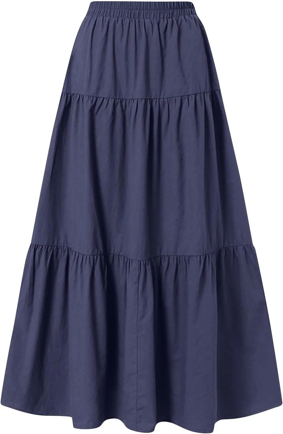 Womens Long Maxi Skirts Fashion Tiered Pleated A-Line Skirt Drawstring Waist Loose Solid Beach Travel Clothes 2025