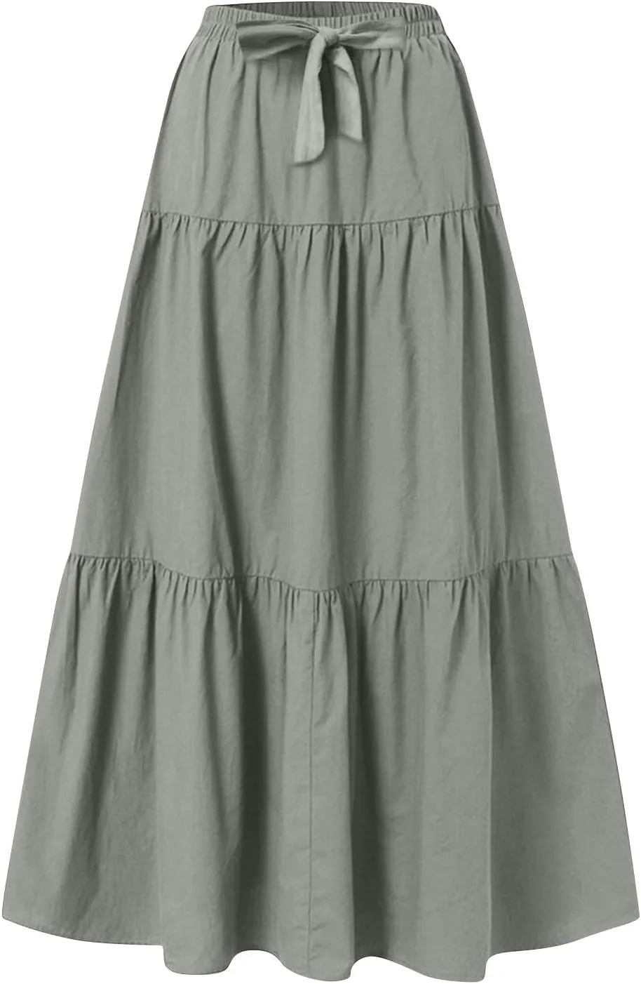 Womens Long Maxi Skirts Fashion Tiered Pleated A-Line Skirt Drawstring Waist Loose Solid Beach Travel Clothes 2025