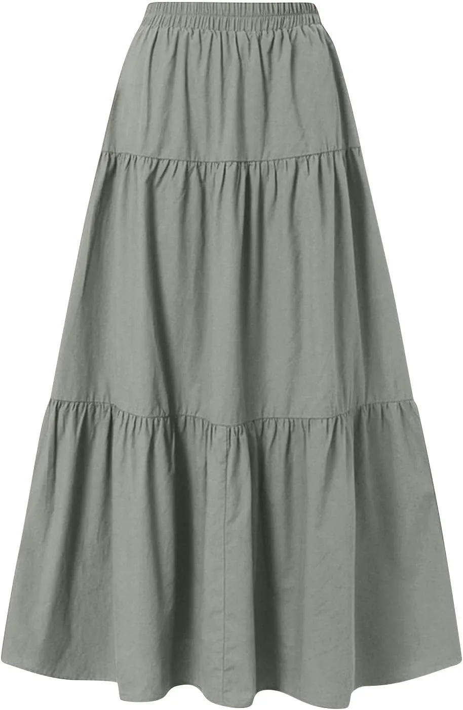 Womens Long Maxi Skirts Fashion Tiered Pleated A-Line Skirt Drawstring Waist Loose Solid Beach Travel Clothes 2025