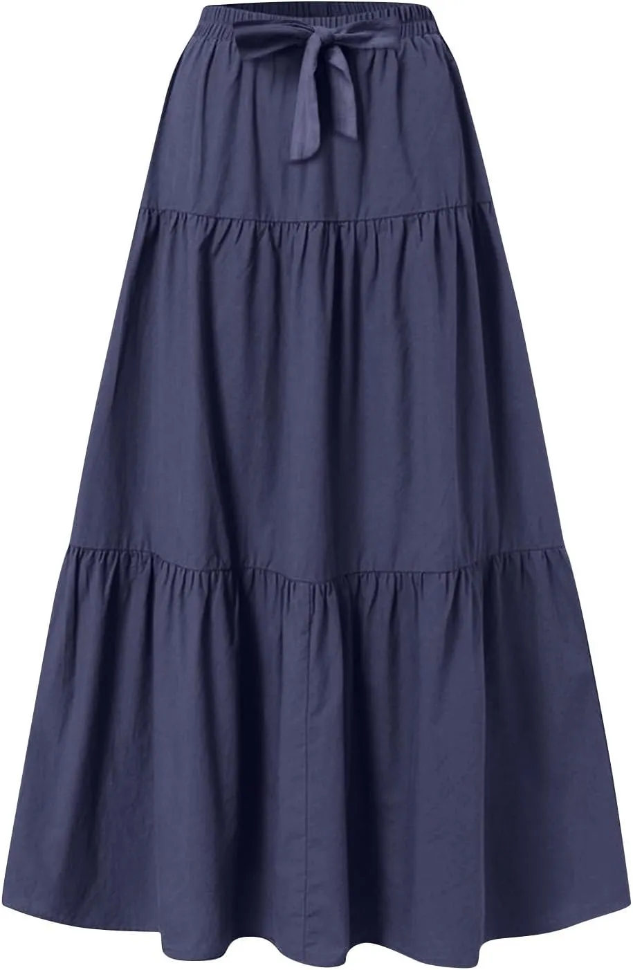 Womens Long Maxi Skirts Fashion Tiered Pleated A-Line Skirt Drawstring Waist Loose Solid Beach Travel Clothes 2025