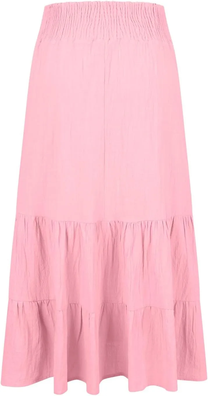 Women's Long Skirts A Line Summer Maxi Skirts High Waisted Tiered Boho Flowy Skirts Beach Vacation Casual Skirts
