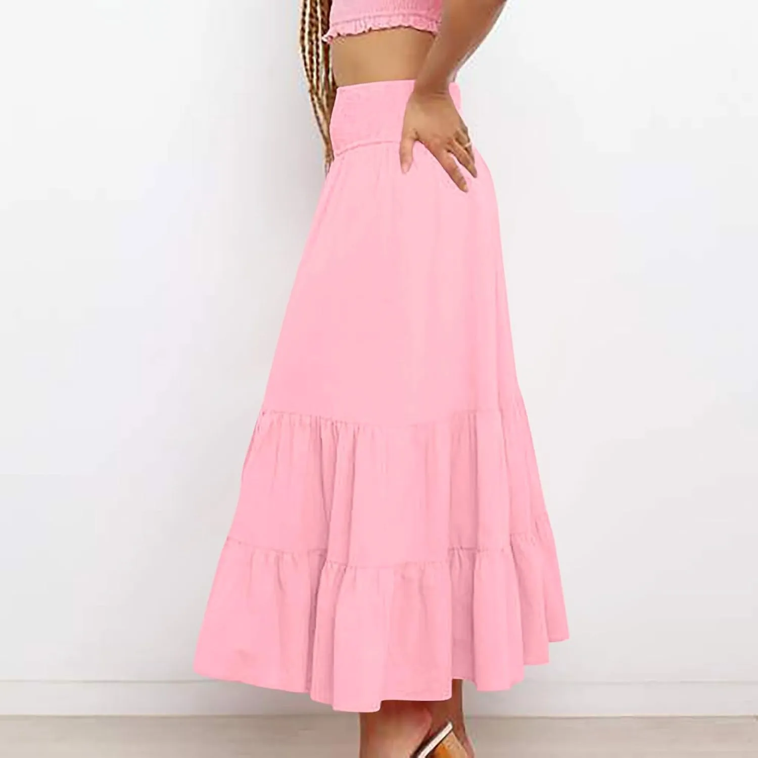 Women's Long Skirts A Line Summer Maxi Skirts High Waisted Tiered Boho Flowy Skirts Beach Vacation Casual Skirts