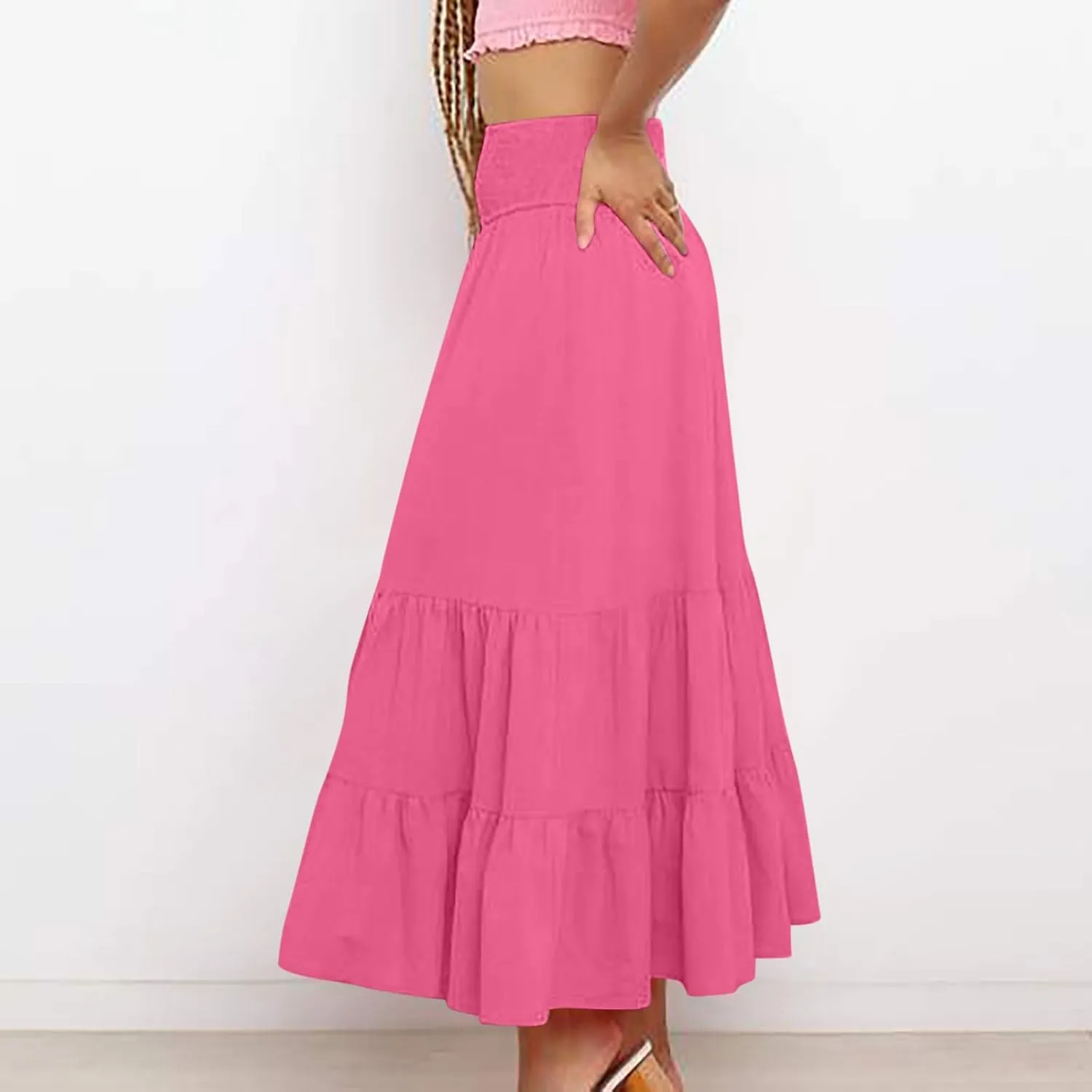 Women's Long Skirts A Line Summer Maxi Skirts High Waisted Tiered Boho Flowy Skirts Beach Vacation Casual Skirts