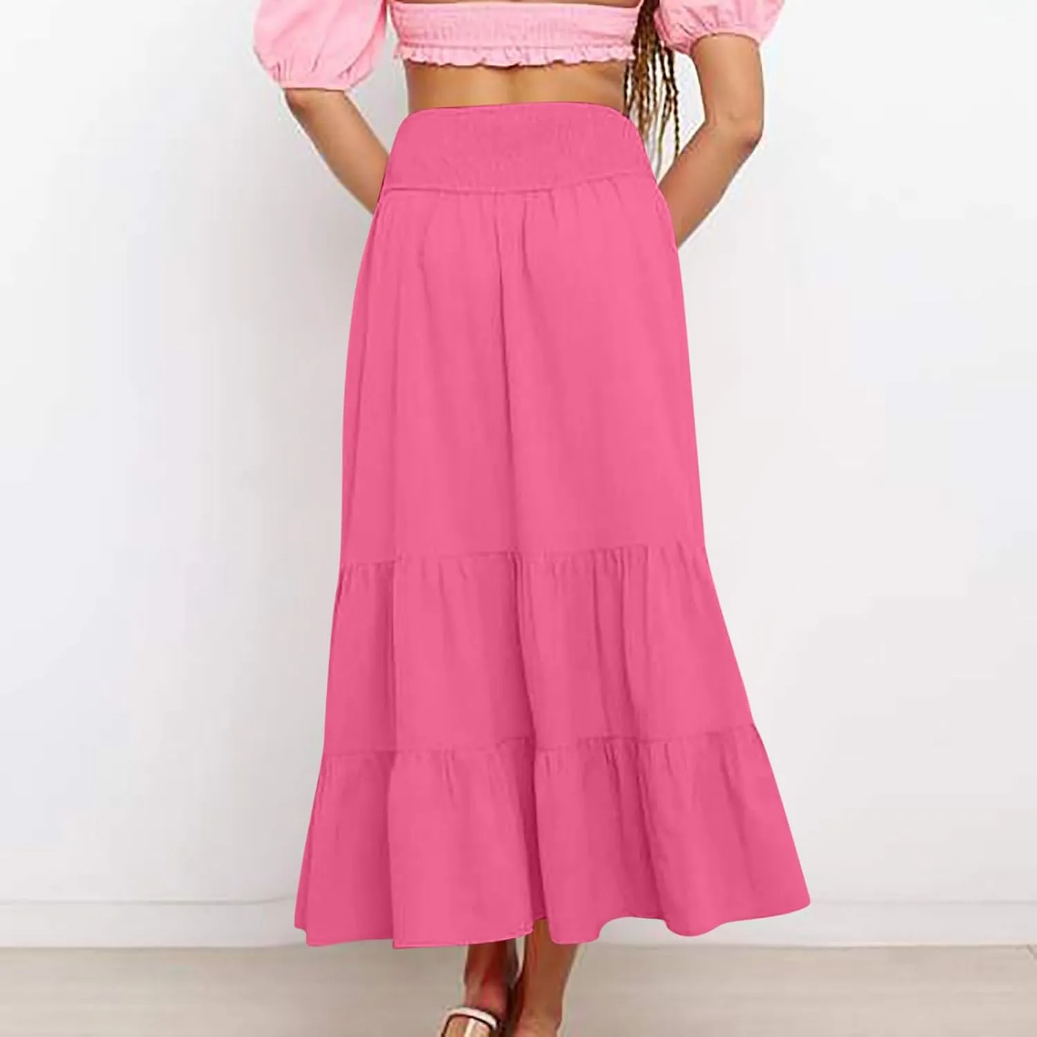 Women's Long Skirts A Line Summer Maxi Skirts High Waisted Tiered Boho Flowy Skirts Beach Vacation Casual Skirts