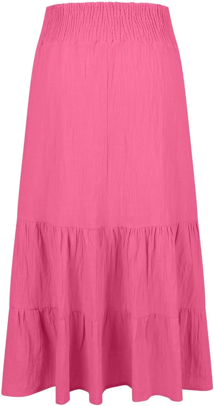 Women's Long Skirts A Line Summer Maxi Skirts High Waisted Tiered Boho Flowy Skirts Beach Vacation Casual Skirts