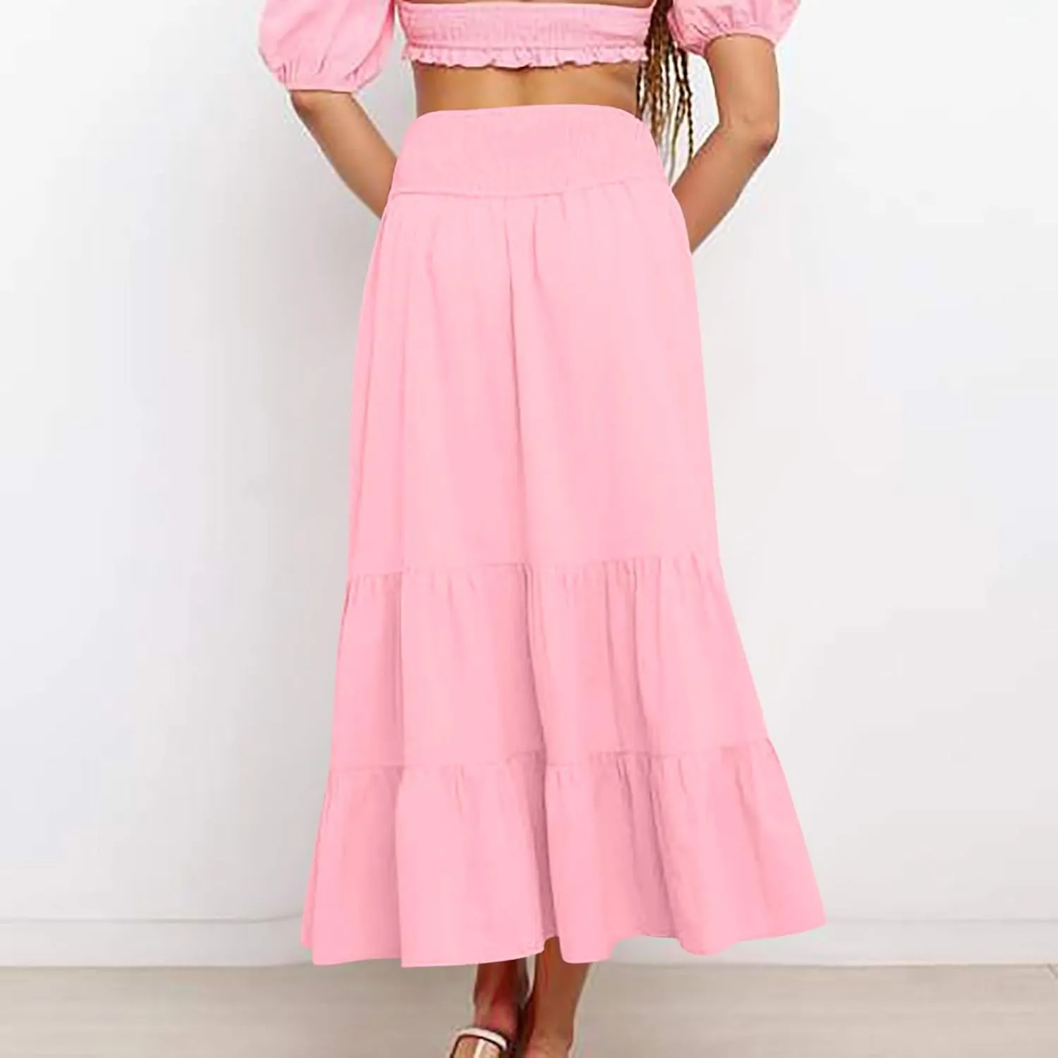 Women's Long Skirts A Line Summer Maxi Skirts High Waisted Tiered Boho Flowy Skirts Beach Vacation Casual Skirts