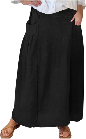 Women's Long Summer Skirts A Line Boho Skirts with Pockets Plus Size Maxi Skirts High Waisted Comfy Beach Skirts