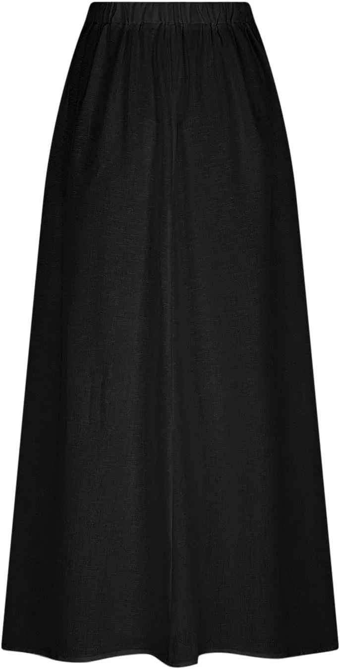 Women's Long Summer Skirts A Line Boho Skirts with Pockets Plus Size Maxi Skirts High Waisted Comfy Beach Skirts