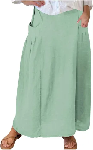 Women's Long Summer Skirts A Line Boho Skirts with Pockets Plus Size Maxi Skirts High Waisted Comfy Beach Skirts
