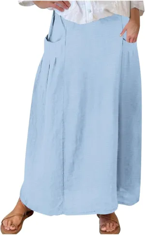 Women's Long Summer Skirts A Line Boho Skirts with Pockets Plus Size Maxi Skirts High Waisted Comfy Beach Skirts