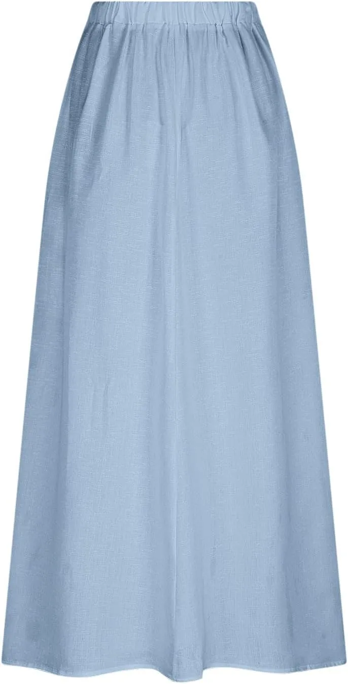 Women's Long Summer Skirts A Line Boho Skirts with Pockets Plus Size Maxi Skirts High Waisted Comfy Beach Skirts