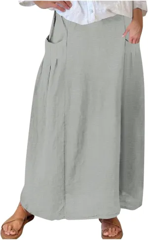 Women's Long Summer Skirts A Line Boho Skirts with Pockets Plus Size Maxi Skirts High Waisted Comfy Beach Skirts