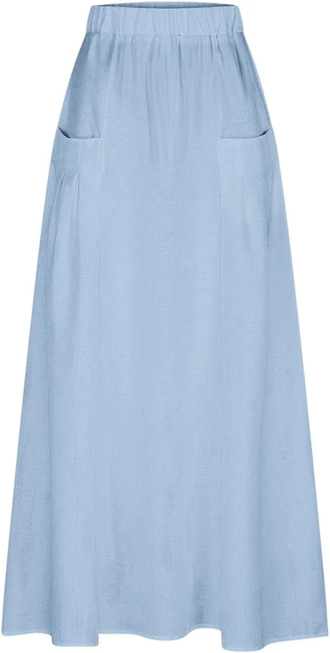 Women's Long Summer Skirts A Line Boho Skirts with Pockets Plus Size Maxi Skirts High Waisted Comfy Beach Skirts