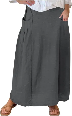 Women's Long Summer Skirts A Line Boho Skirts with Pockets Plus Size Maxi Skirts High Waisted Comfy Beach Skirts
