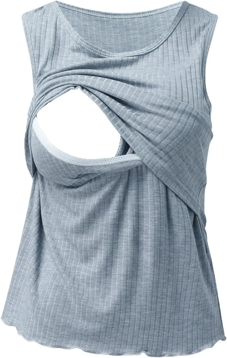 Womens Maternity Summer Sleeveless Ribbed Printed Tank Tops Pregnancy Vest For Breastfeeding With Breast Pads