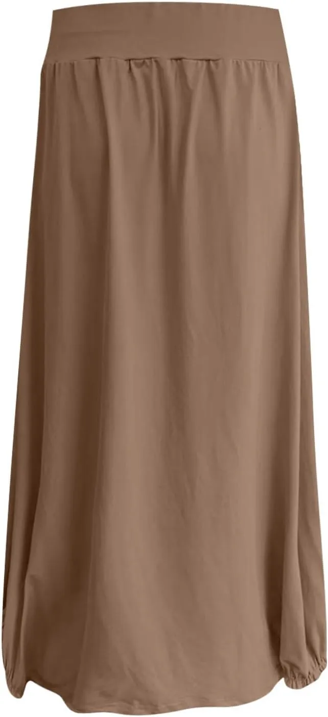 Women's Maxi Boho Skirts High Waisted Baggy Summer Skirts with Pockets Comfy Flowy Beach Skirts A Line Long Skirts