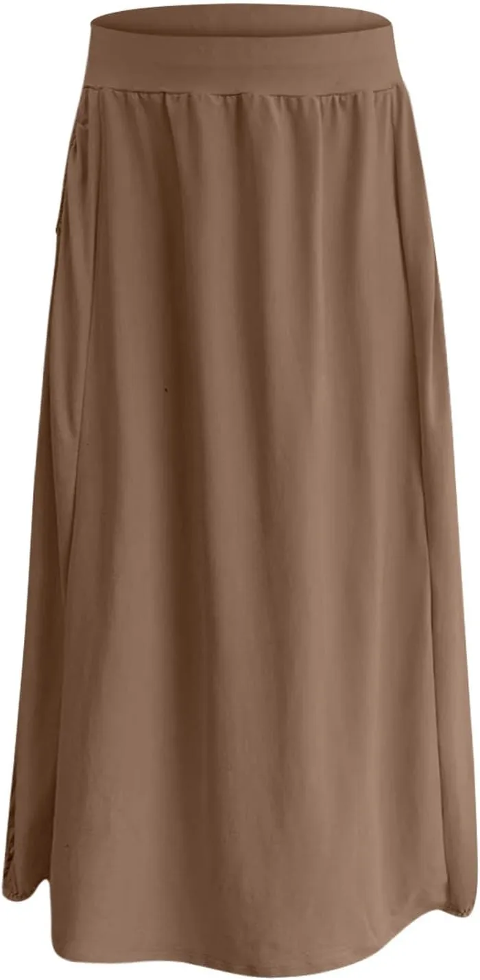 Women's Maxi Boho Skirts High Waisted Baggy Summer Skirts with Pockets Comfy Flowy Beach Skirts A Line Long Skirts