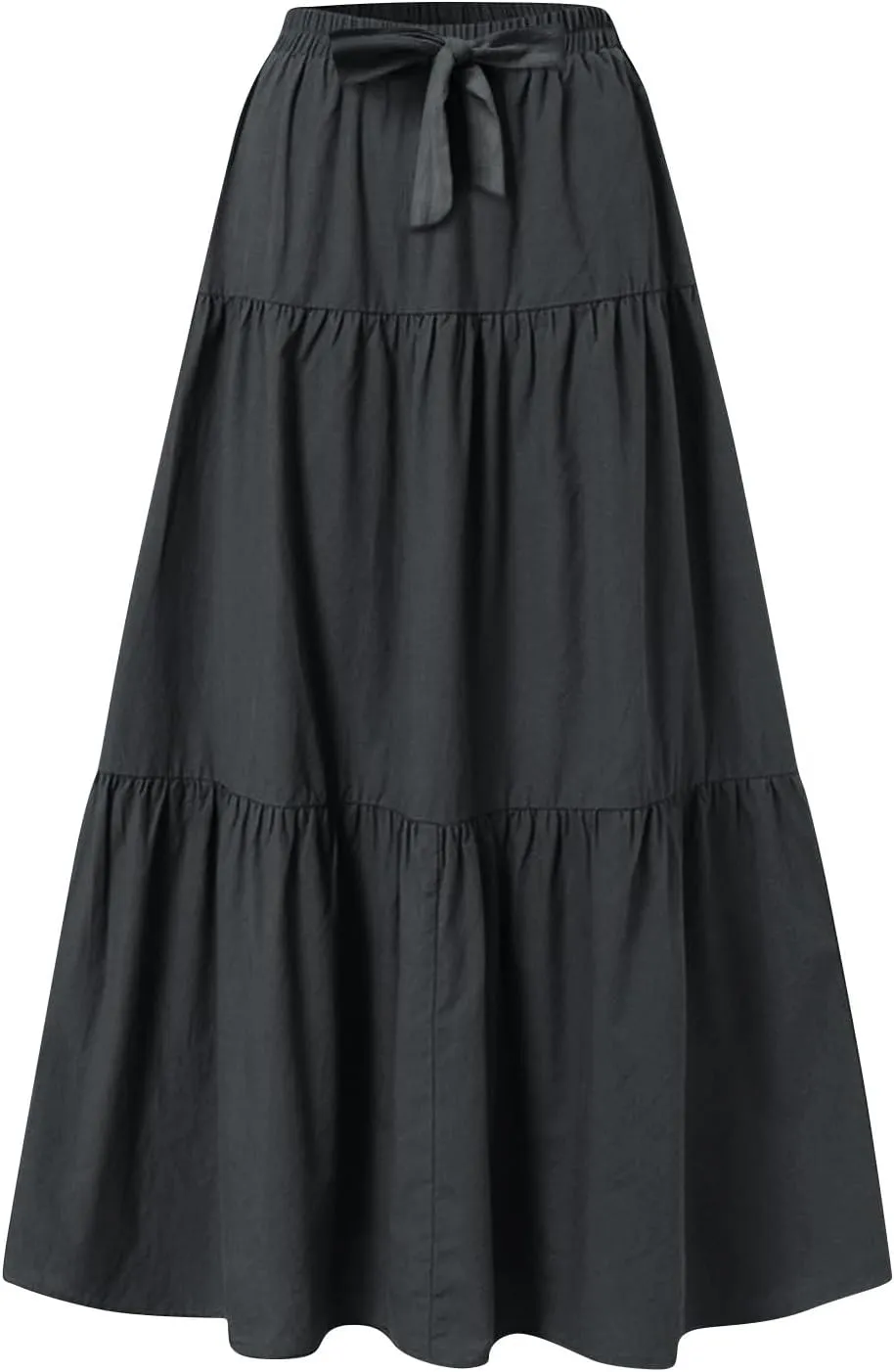 Womens Maxi Skirt High Waisted Elastic Tiered Flowy A-Line Ruffle with Pockets Beach Vacation Casual Comfy Dress