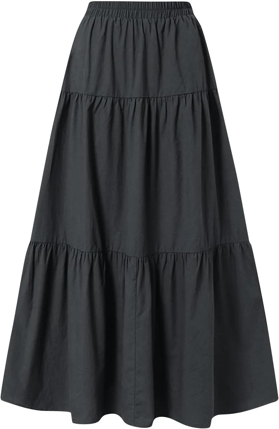Womens Maxi Skirt High Waisted Elastic Tiered Flowy A-Line Ruffle with Pockets Beach Vacation Casual Comfy Dress