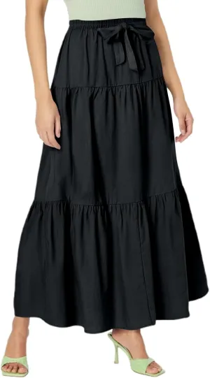 Womens Maxi Skirt High Waisted Elastic Tiered Flowy A-Line Ruffle with Pockets Beach Vacation Casual Comfy Dress