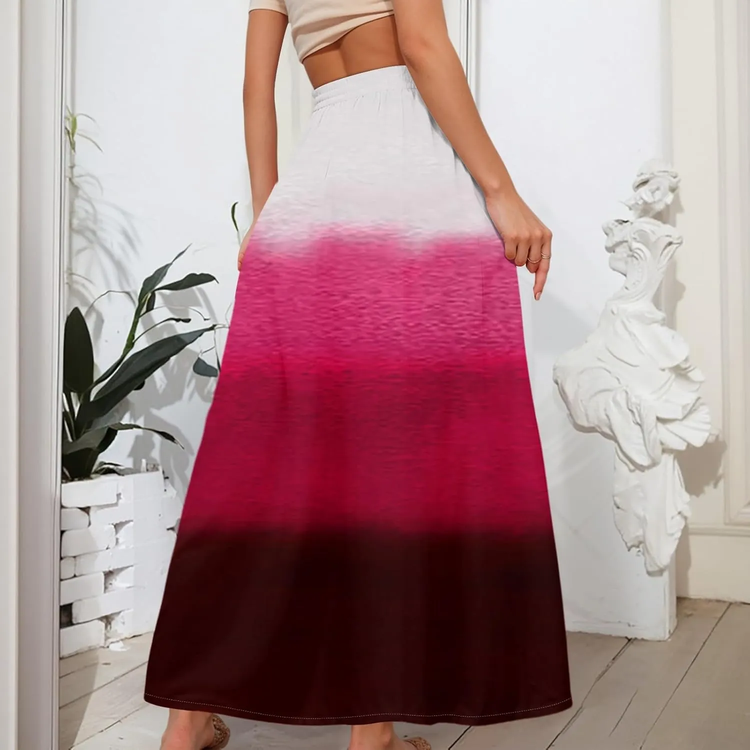 Women's Maxi Skirts Summer High Waisted Boho Wrap Skirt Smocked A Line Skirts Elegant Skirt Long with Pockets