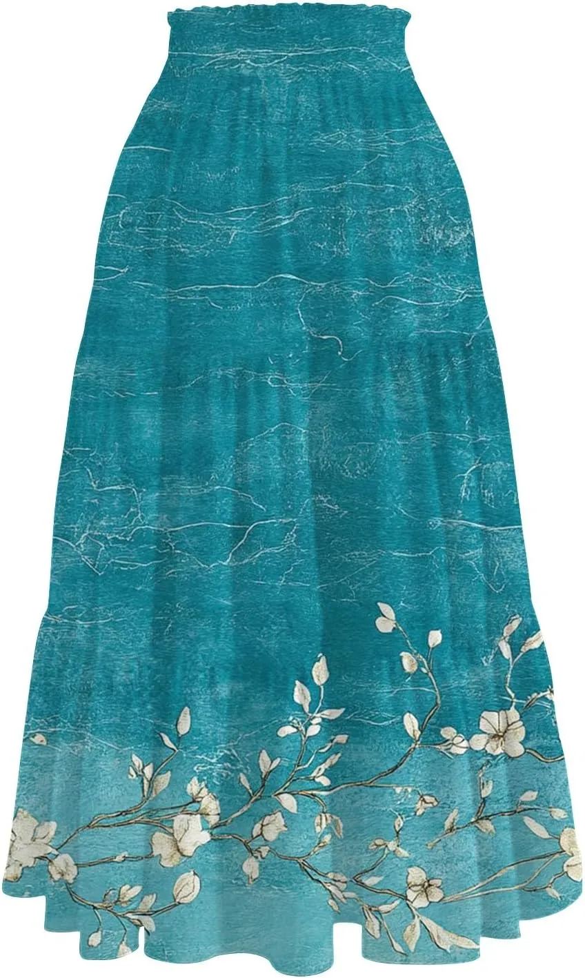 Women's Midi Skirts High Waist A-Line Flowy Summer Skirts for Women Trendy