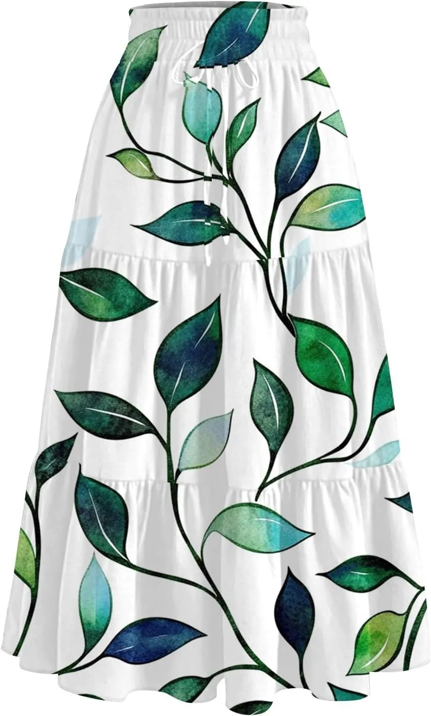 Women's Midi Skirts High Waist A-Line Flowy Summer Skirts for Women Trendy