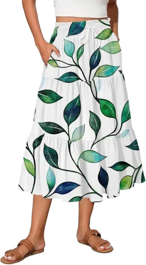 Women's Midi Skirts High Waist A-Line Flowy Summer Skirts for Women Trendy
