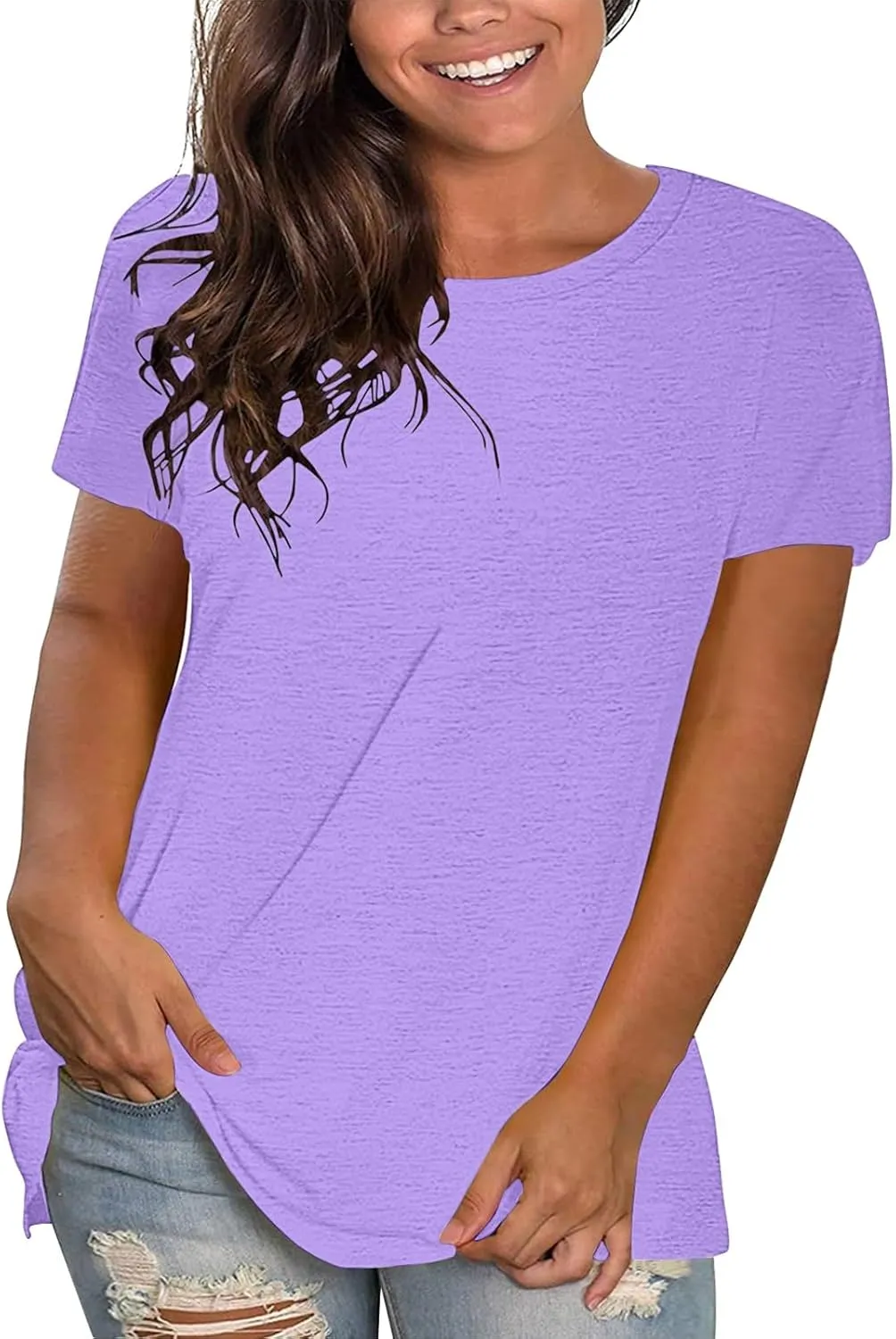 Womens Oversized V Neck Tshirts Rolled Short Sleeve Summer Casual Basic Tunic Tops Loose Fit Tee Shirts