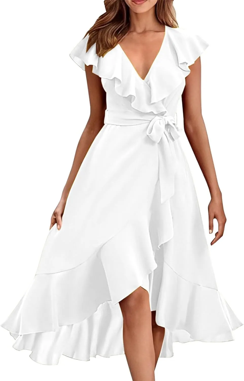 Womens Plus Size Summer Dress Short Sleeve Casual Floral Maxi Dresses High Waist Cocktail Flowy Wrap Sundress
