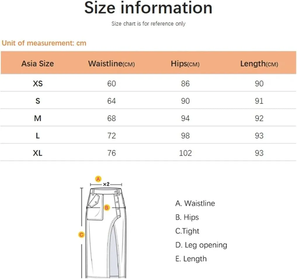 Women's Retro High Waist A Line Long Skirts Washed Cargo Denim Slit Skirt Streetwear
