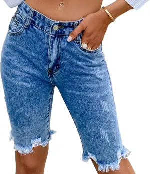 Women's Ripped Bermuda Shorts High Waisted Denim Shorts Ripped Distressed Jean Shorts