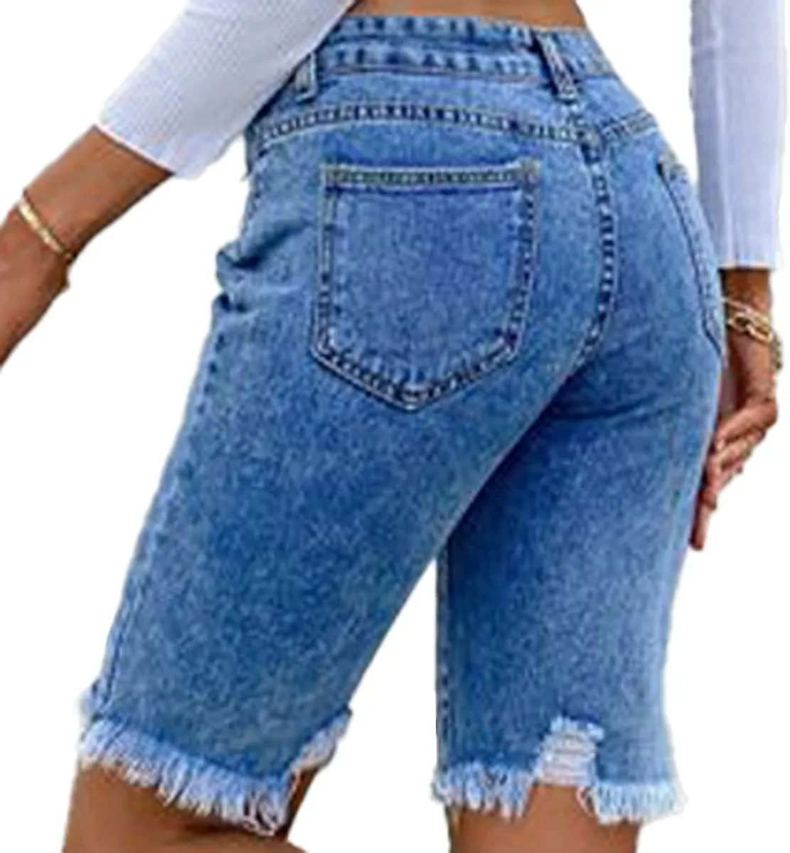 Women's Ripped Bermuda Shorts High Waisted Denim Shorts Ripped Distressed Jean Shorts