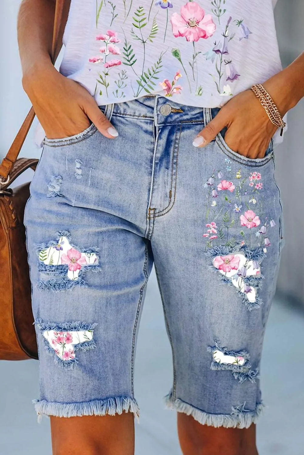 Women's Ripped Bermuda Shorts High Waisted Denim Shorts Ripped Distressed Jean Shorts