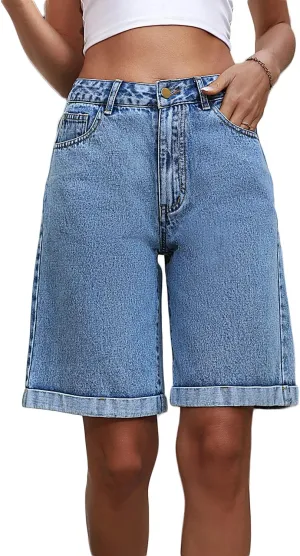 Women's Ripped Bermuda Shorts High Waisted Denim Shorts Ripped Distressed Jean Shorts