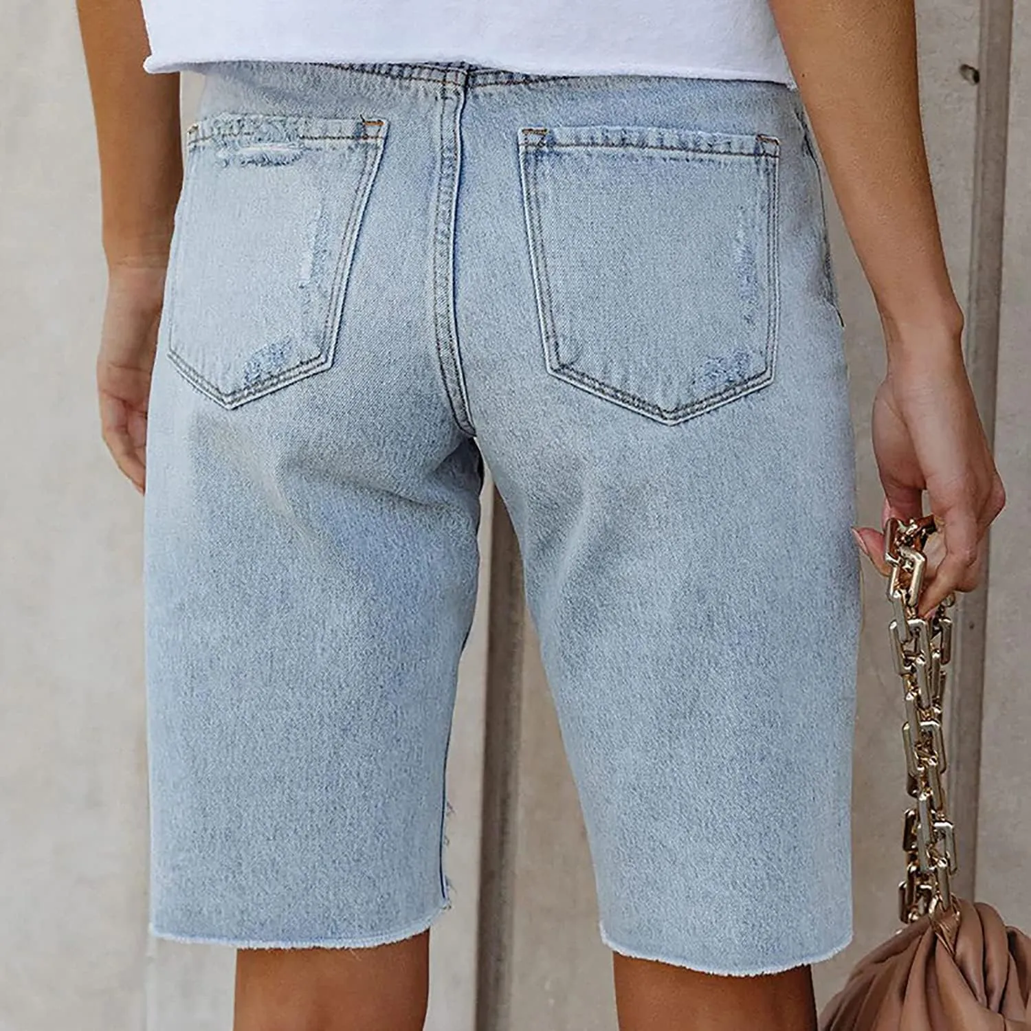 Women's Ripped Bermuda Shorts High Waisted Denim Shorts Ripped Distressed Jean Shorts
