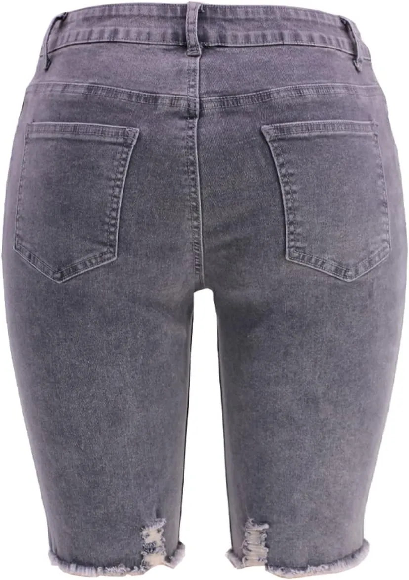 Women's Ripped Bermuda Shorts High Waisted Denim Shorts Ripped Distressed Jean Shorts