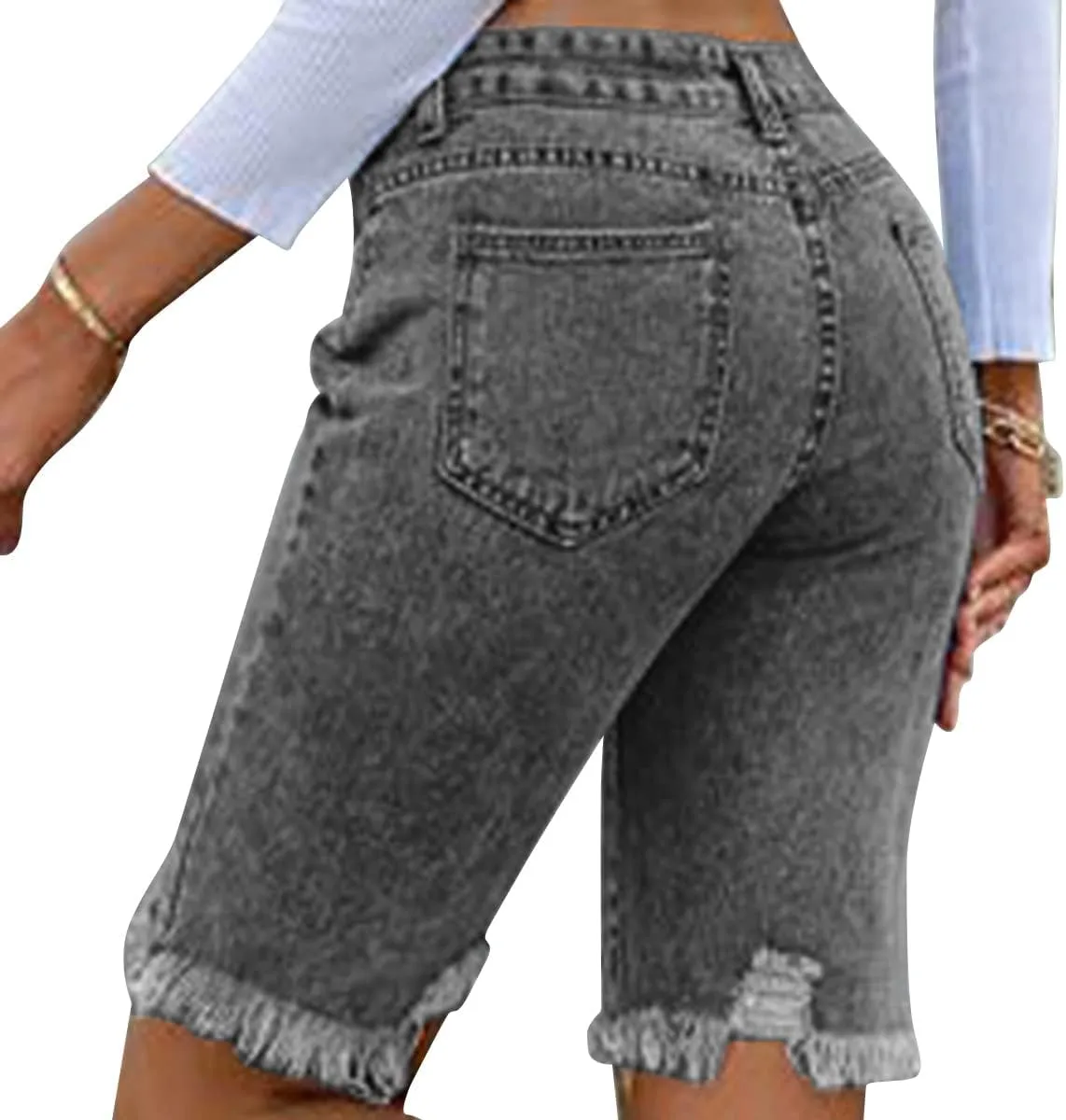 Women's Ripped Bermuda Shorts High Waisted Denim Shorts Ripped Distressed Jean Shorts