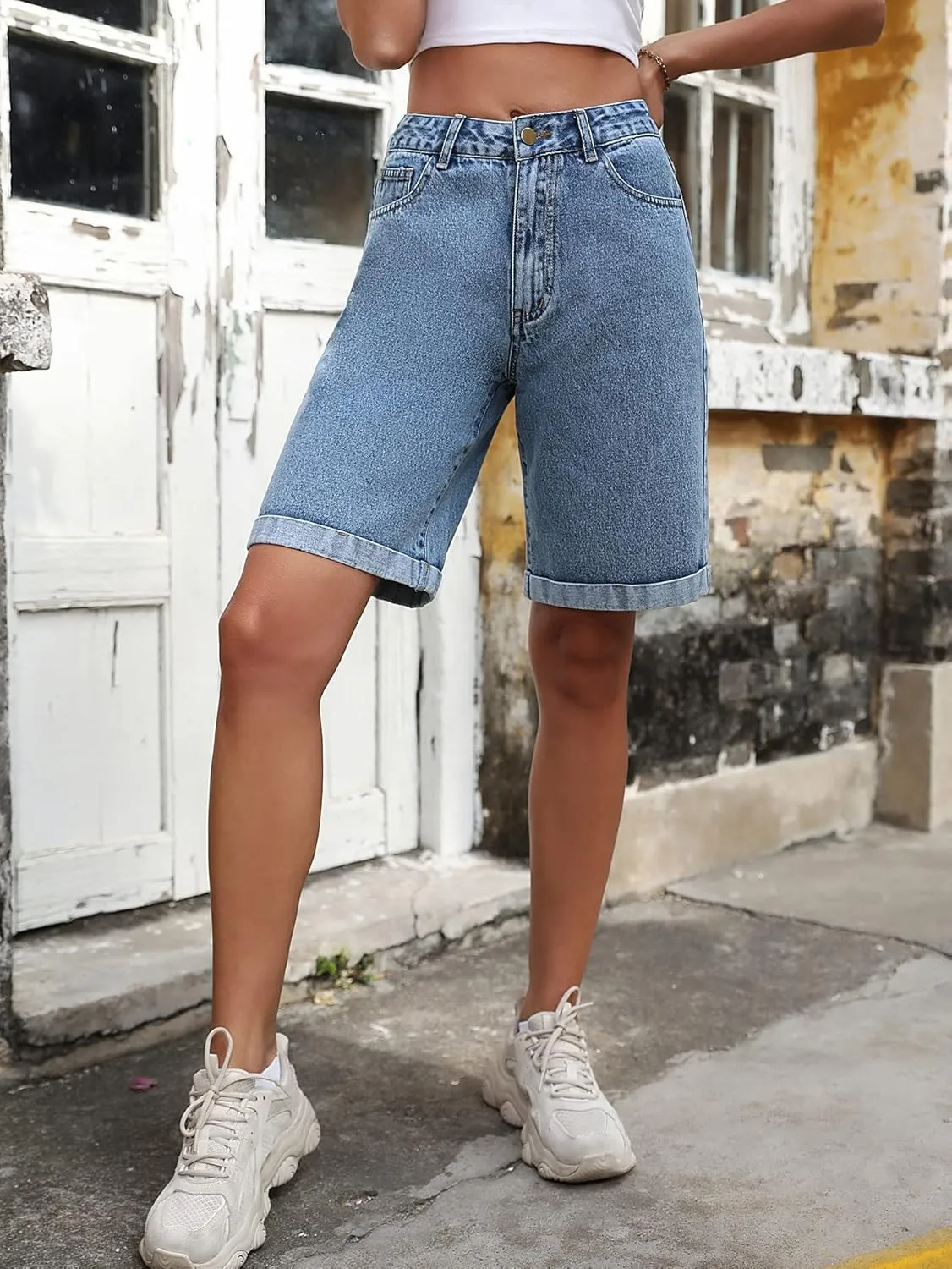 Women's Ripped Bermuda Shorts High Waisted Denim Shorts Ripped Distressed Jean Shorts